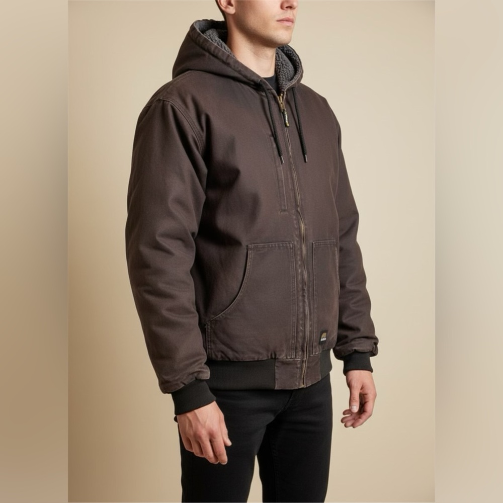 Berne Jacket Men XLT Brown Hooded Sherpa Lined Canvas‎ Work Heavy Coat HJ317BK
